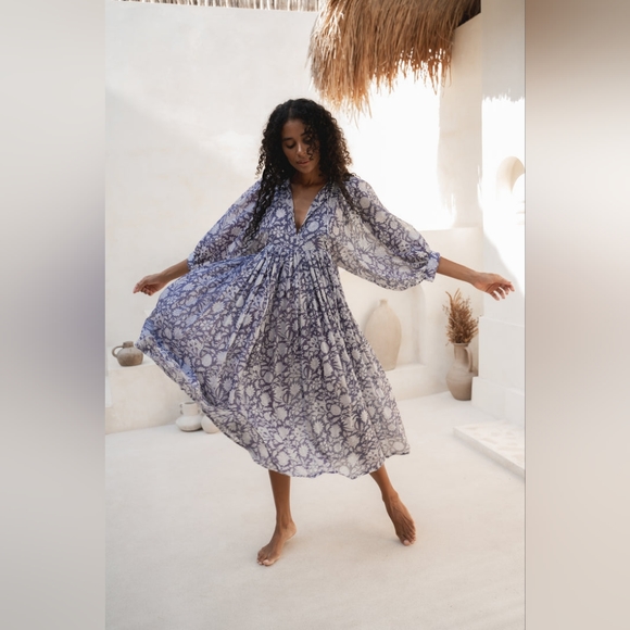 EUC Daughters of India Kyra Midi Dress - Blue Iris (Small) - Picture 3 of 7